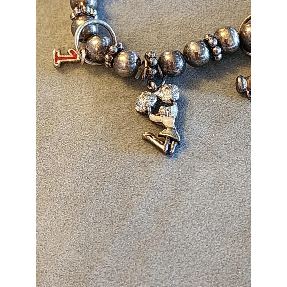 Cheerleader Cheer Mom Megaphone Enamel Charm Bracelet Gray Beaded FREE $HIP